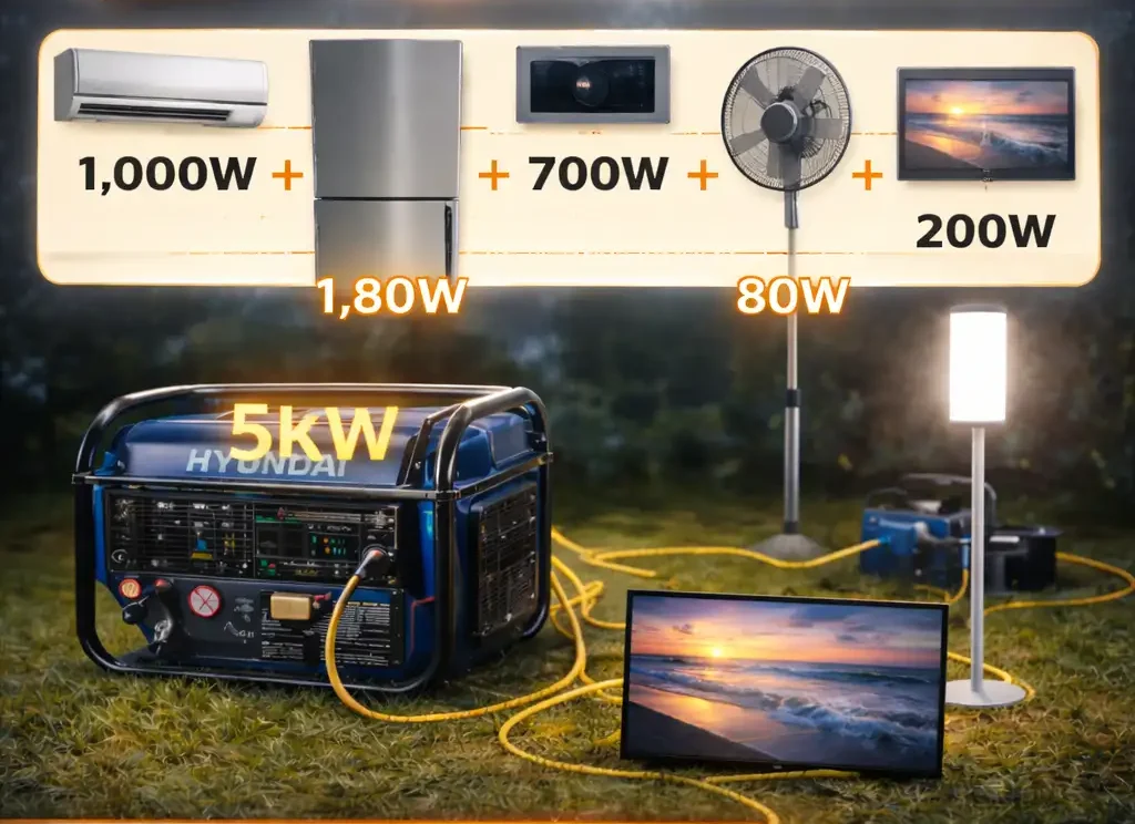 Tổng công suất sử dụng của máy phát điện 5kw