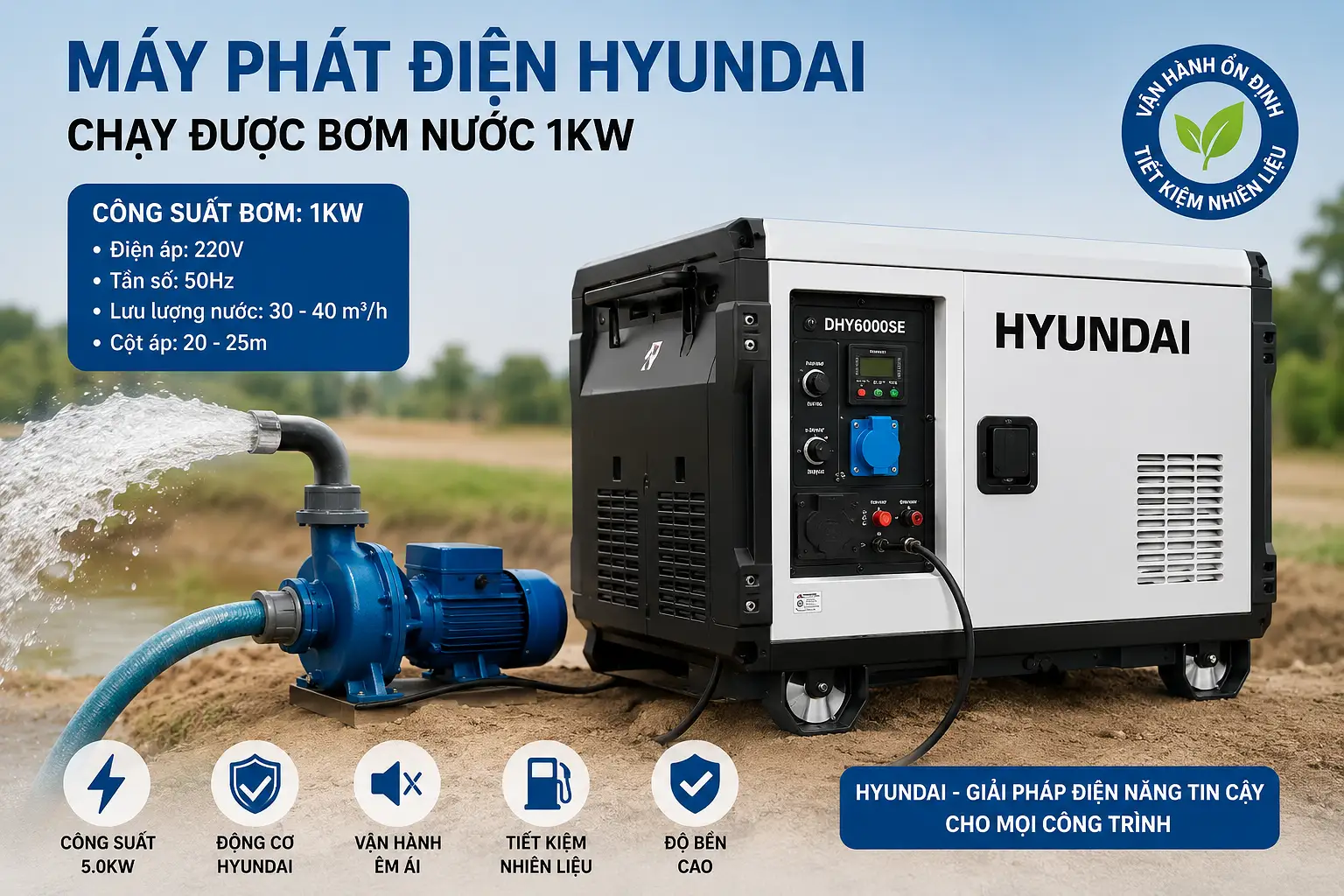 máy phát điện chạy được bơm nước 1kw